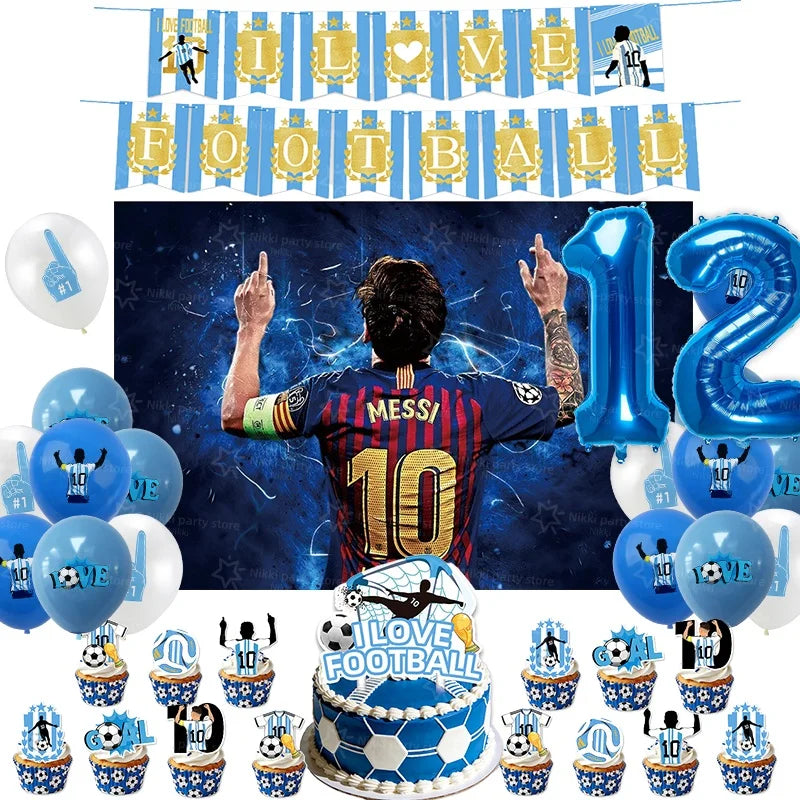 Soccer Party Supplies Superstar Messi Football Birthday Party Decoration Disposable Tableware Tablecloth Plates Cup Backdrop Good Vibrations