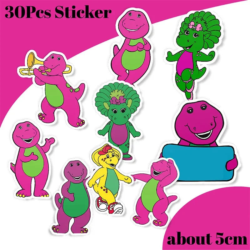 Barney Theme Birthday Party Decorations Cake Topper Birthday CUP Napkin PLATE Straw Swirls Stickers KidsParty Supplies Decor Good Vibrations