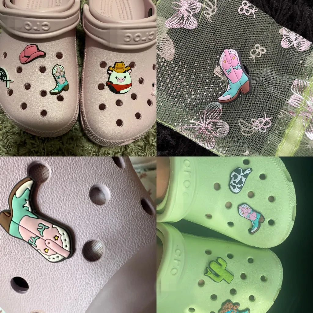 1/11pcs Cowboy Cowgirls Style Shoe Charms for Women Girls, Cactus Shoe Charms Decorations Accessories Pins for Kids,Clog Buckles Good Vibrations