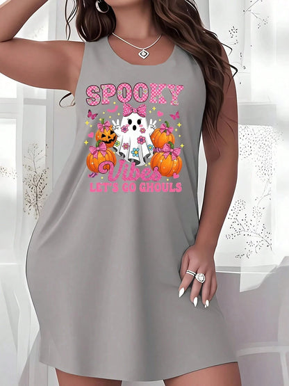 Halloween Costume Retro Ghost Casual Women's Dresses Soft Breathable Dresses Woman Summer Spooky Print Girl Costume Y2k Clothes Good Vibrations