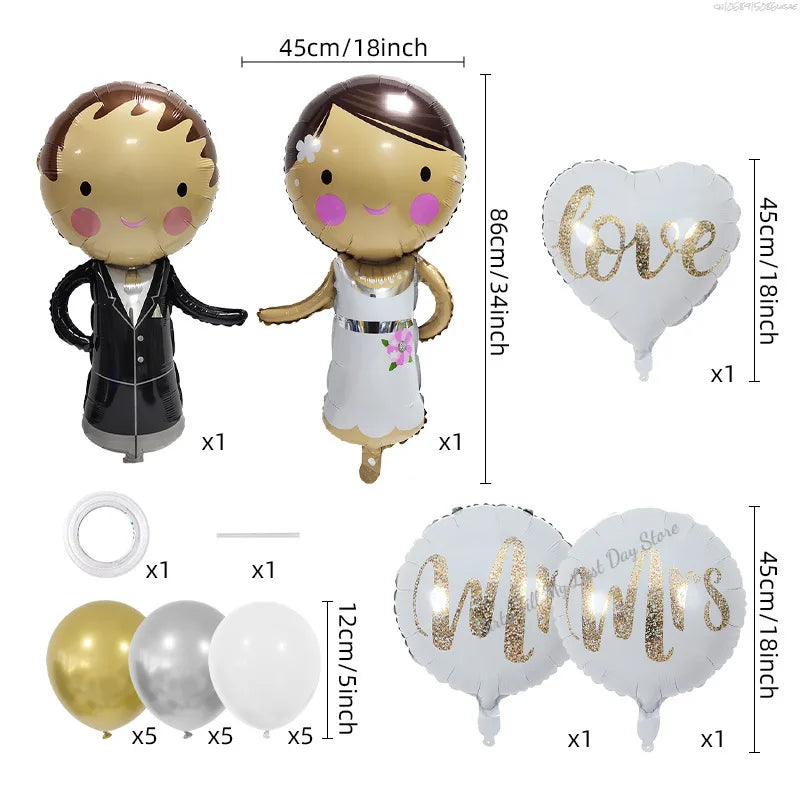 22pcs/Set Wedding Decor Balloon Couple Balloon Foil Balloons Heart Mr and Mrs Balloon Set Engagement Wedding Party Decor Good Vibrations