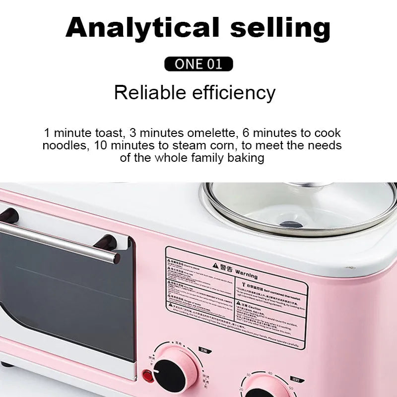 Household Electric 4 in 1 Breakfast Machine Mini Bread Toaster Baking Oven Omelette Fry Pan Hot Pot Boiler Food Steamer Good Vibrations Adult Super Store