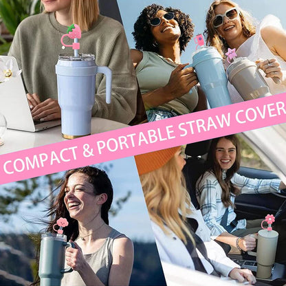 6Pcs Straw Cover Cap for Stanley Cup Straw Topper Compatible for 30&40 Oz Tumbler 10mm Dust-Proof Reusable Cute Straw Tips Lids Good Vibrations