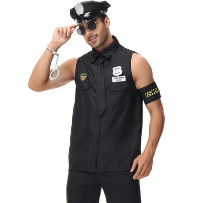 Halloween Costumes Handsome Men Police Uniform Top Purim Carnival Party Cosplay Cop Officer Fancy Clothing Good Vibrations