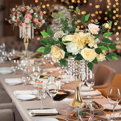 Wedding Centerpieces for Tables, 12.99in Metal Gold Vases for Centerpieces, Tall Crystal Flower Stand for Centerpiece Table Good Vibrations