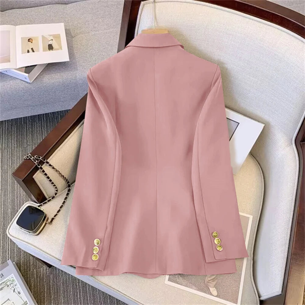 Blazer For Women Elegant Suit Jacket Loose Long Sleeve Jacket Beige Casual Solid Color Blazer Fashion Lapel Neckline Style Good Vibrations