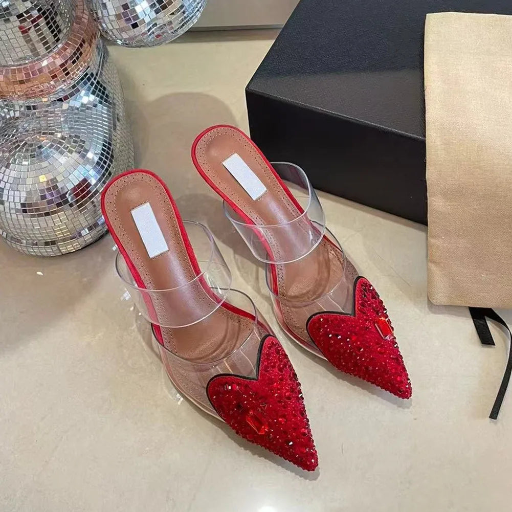 High heeled shoes for women, 2026 new style, half toe slippers for women, pointed thin heels, sexy rhinestones, and air cooling Good Vibrations