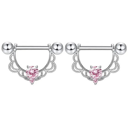 Pink Heart Nipple Piercing Barbell Set Shiny Crystal Nipple Rings Bulk For Women Flower Nippel Jewelry Pack Piercing Teton Lots Good Vibrations Adult Super Store