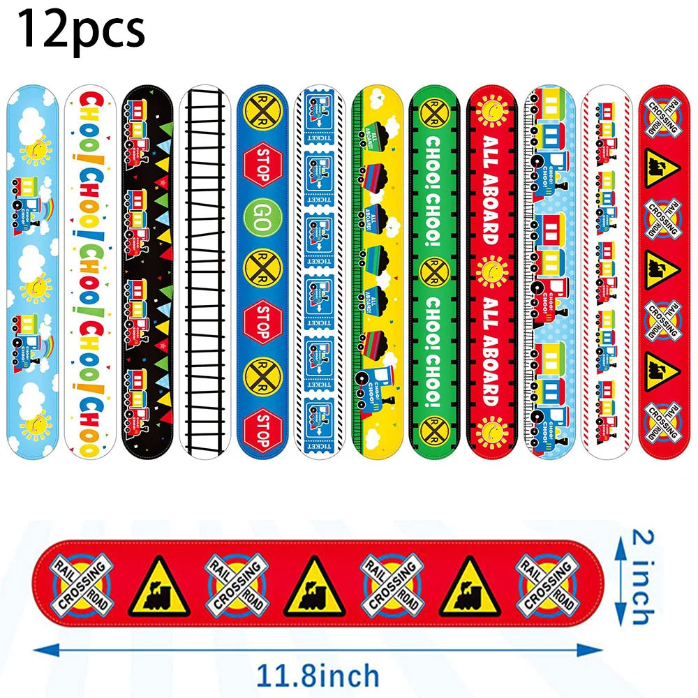 Train Party Supplies Drinking Straws Temporary Tattoos Keychains Slap Bracelets Stickers Goodie Bag Transportation Birthday Gift Good Vibrations
