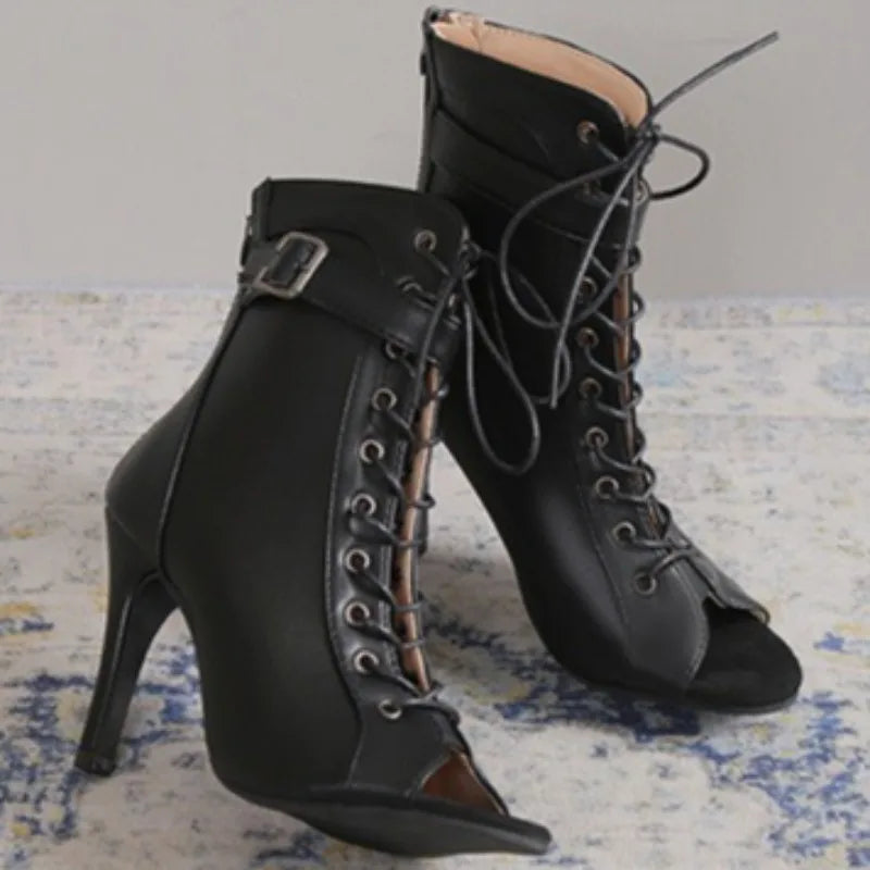 Women High Heels High Quality Latin Dance Shoes Fashion Party Jazz Dance Shoes Sexy Heeled Sandal Lace-up High Heels Ankle Boots Good Vibrations