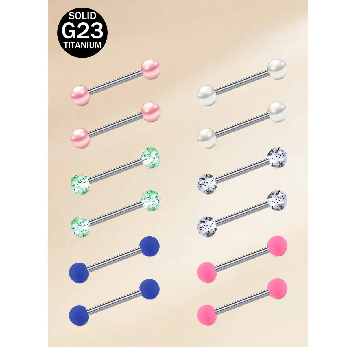 14G 12pcs Colorful Ball Tongue Piercing Titanium Straight Bar Tongue Ring Nipple Ring Length 12mm 14mm 16mm 18mm For Women Men Good Vibrations
