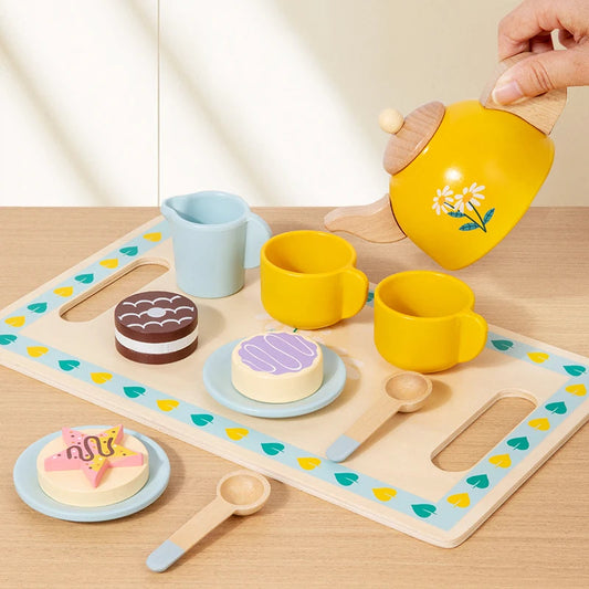 Wooden Pretend Afternoon Tea Toy Set - Children's Role-Playing Toy Ideal For Tea Party Role-Play And Social Skills Development Good Vibrations