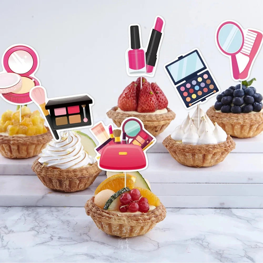 Spa Makeup Party Decorations Happy Birthday Banner Balloons Cake Topper for Girls Women Makeup Birthday Spa Party Decor Supplies Good Vibrations