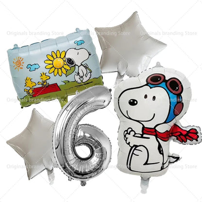 Snoopy Birthday Balloons Set boy girl Number Balloon Suit Foil Ballon Cartoon Birthday Party Supplies Decor Baby Shower Gift Good Vibrations