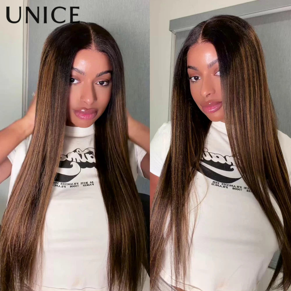 UNice 13x4 Pre-Everything™ Lace Frontal Balayage Highlights Yaki Straight Wig With Drawstring Pre Cut Pre Bleached Glueless Wig Good Vibrations