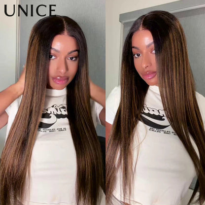 UNice 13x4 Pre-Everything™ Lace Frontal Balayage Highlights Yaki Straight Wig With Drawstring Pre Cut Pre Bleached Glueless Wig Good Vibrations