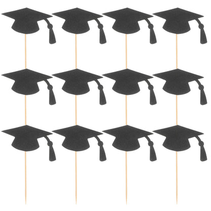 24 Pcs Graduation Season Cake Decoration Graduate Supplies Cap Topper Hat Cupcake Toppers Paper Bachelor Good Vibrations