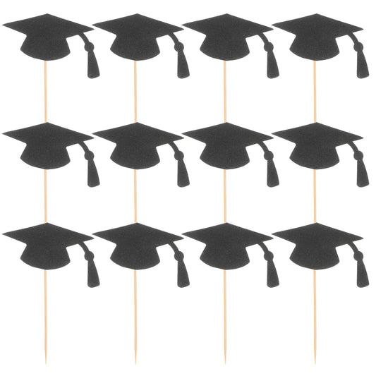 24 Pcs Graduation Season Cake Decoration Graduate Supplies Cap Topper Hat Cupcake Toppers Paper Bachelor Good Vibrations