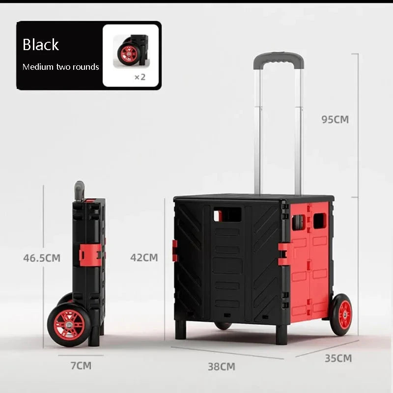 Home Supplies Trolley Shopping Storage Containers Folding Cart Plastic Shopping Cart Vehicle Mounted Storage Box Bag On Wheels Good Vibrations