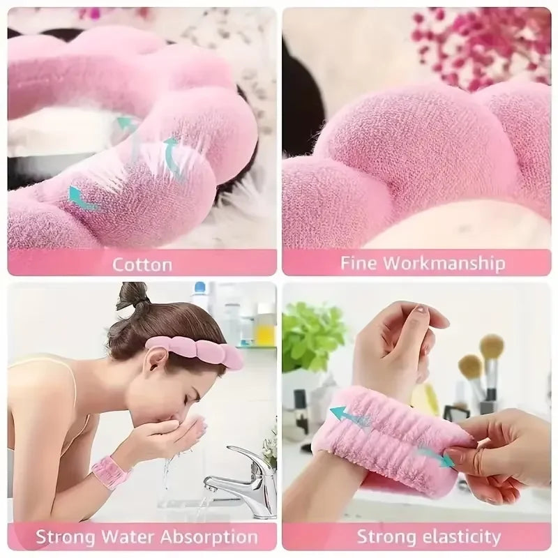 7-piece makeup and face wash beauty set, including 3 headband sets, 1 cosmetic bag, 2 face wash brushes and 1 powder puff Good Vibrations