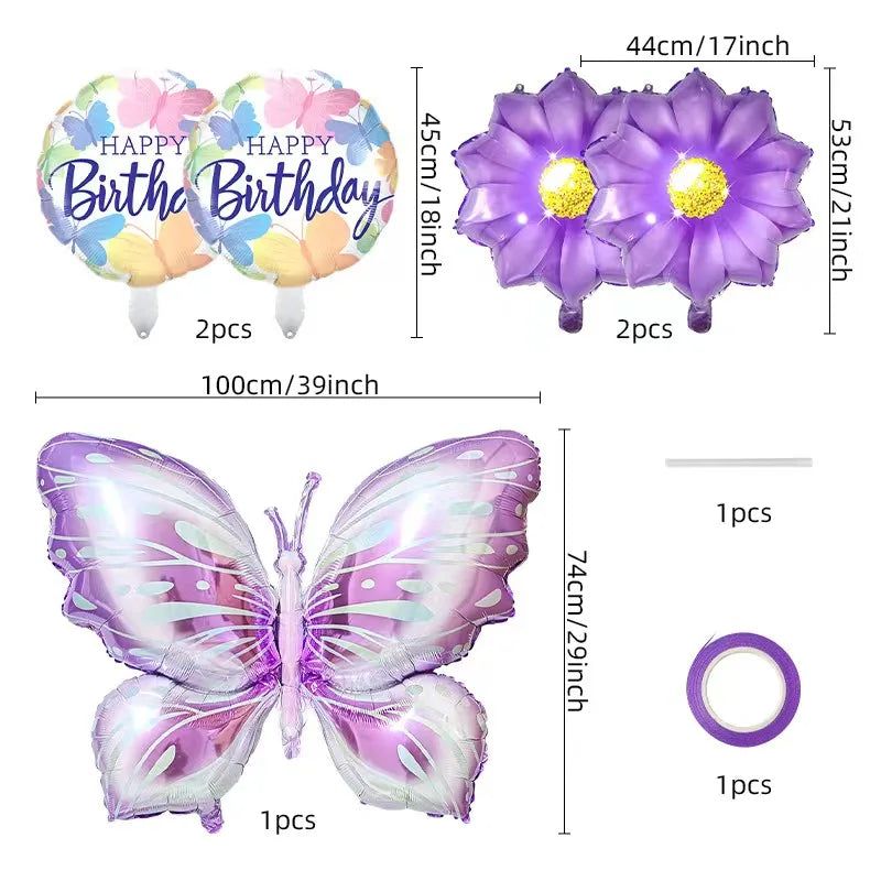 5 Pcs Butterfly Foil Balloons Set Purple Sunflower Set Baby Shower Wedding Romantic Butterfly Theme Birthday Party Decorations Good Vibrations