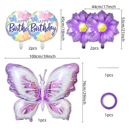 5 Pcs Butterfly Foil Balloons Set Purple Sunflower Set Baby Shower Wedding Romantic Butterfly Theme Birthday Party Decorations Good Vibrations