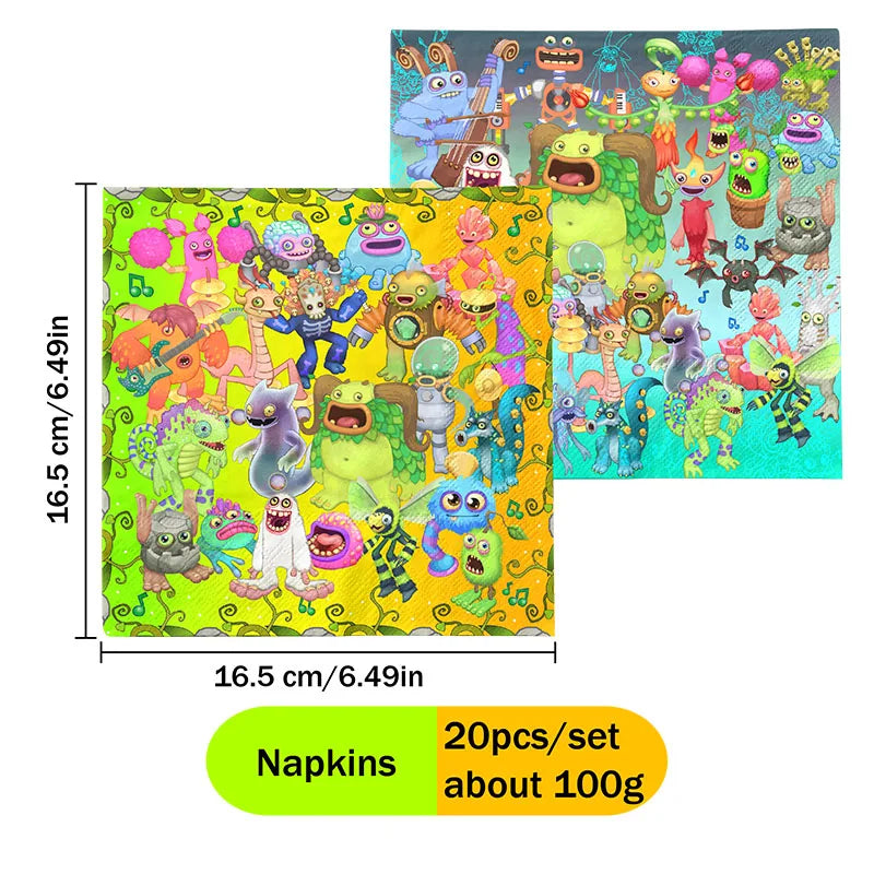 My Singing Monsters Party Decoration Tableware Set Hot Sale Supplies Kit Plates Cups Napkins Themed Cartoon Pattern Party Decor Good Vibrations