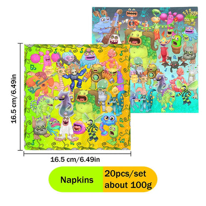 My Singing Monsters Party Decoration Tableware Set Hot Sale Supplies Kit Plates Cups Napkins Themed Cartoon Pattern Party Decor Good Vibrations