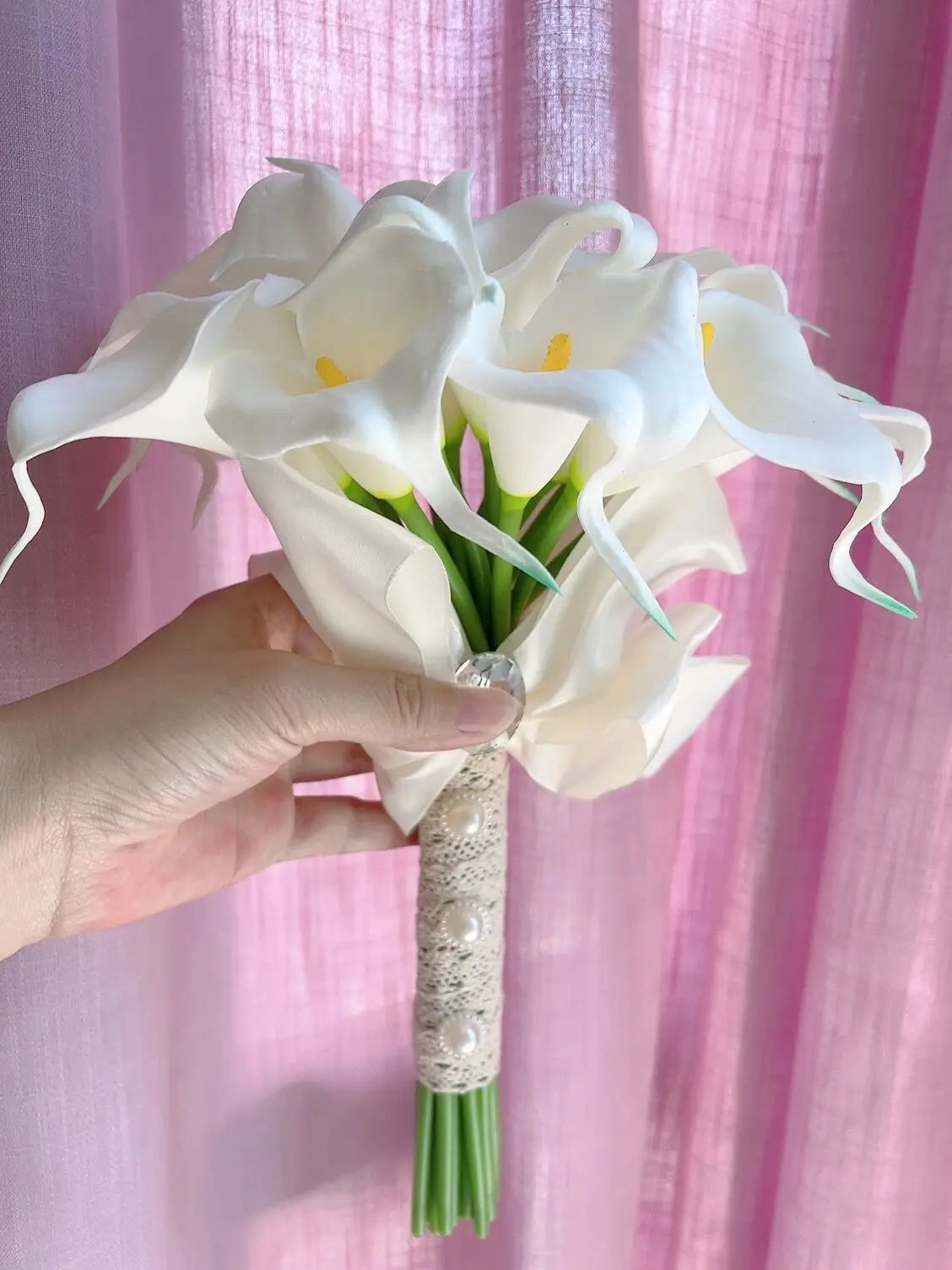 New White Wedding Bouquet Handmade Artificial Flower Calla Buque Casamento Bridal Bouquet for Wedding Decorations Good Vibrations