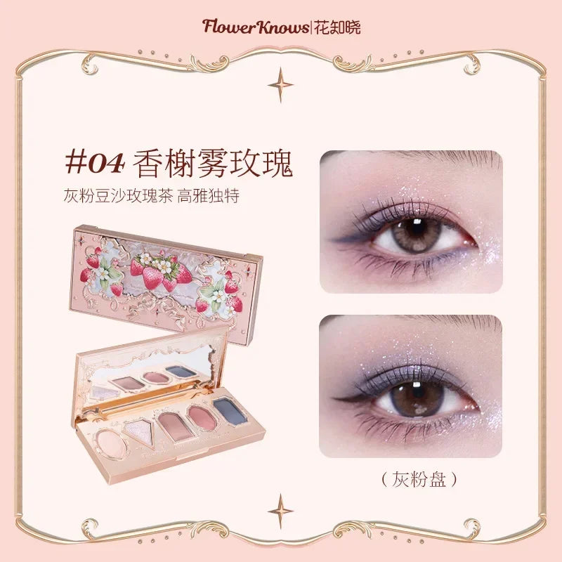 Flower Knows Strawberry Rococo Moonlight Mermaid Jewel Eyeshadow Palette 5 Colors Pearlescent Mashed Potatoes 2023 Good Vibrations