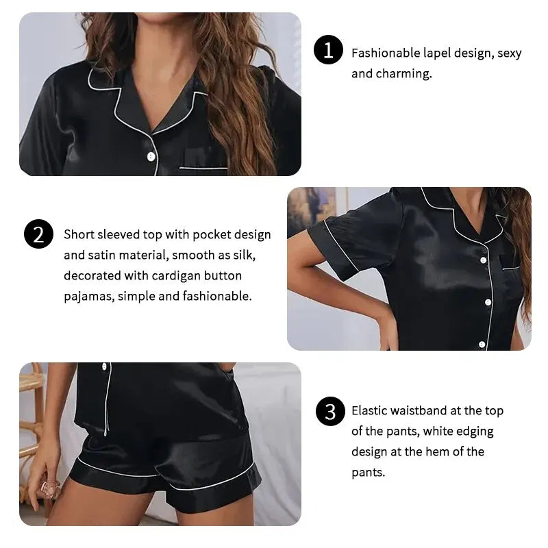 Women Two-piece Pj Sets Sleepwear Loungewear Button-Down Pajama Women 2 Piece Pijama Homewear Shorts Set Good Vibrations