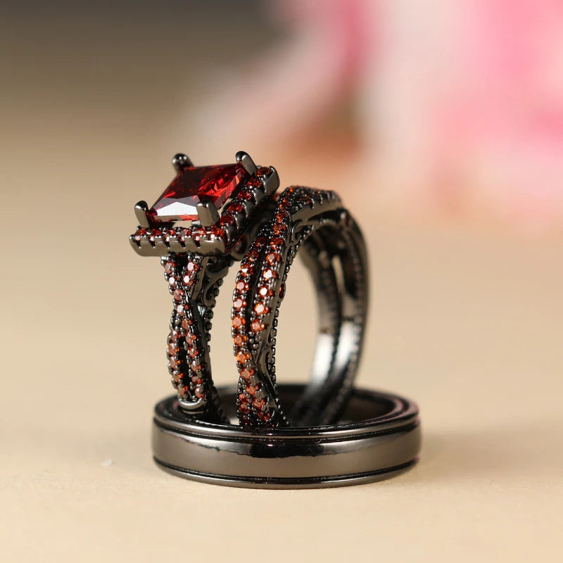 Charm Couple Rings Men Stainless Steel  Rhinestones Zircon Women Wedding Band  Set Valentine Day Jewelry Good Vibrations