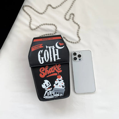 Women Gothic Crossbody Bag Versatile Gothic Crossbody Pouch Zipper Casual Satchel Bag PU Leather Novelty Halloween Cellphone Bag Good Vibrations