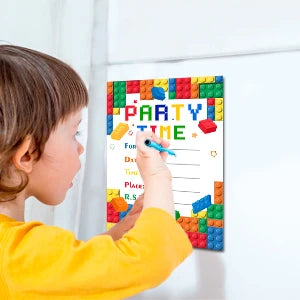 Building Blocks Birthday Invitations, Brick Party Invitation Card Building Birthday Invites with Stickers & Envelopes(24 Guests) Good Vibrations