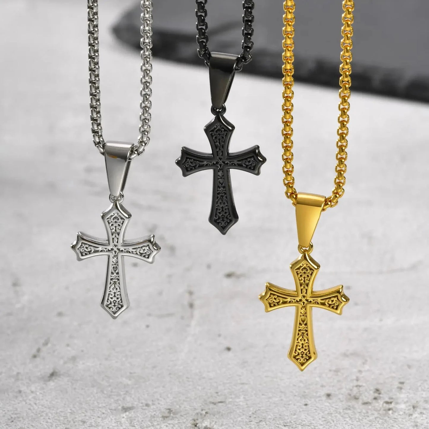 Hip Hop Cross Necklace for Men Women,50/55/60cm Stainless Steel Chic Cross Pendant,Christian Classic Jewelry Gifts Good Vibrations