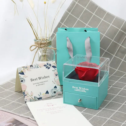 1 Rose Gift Box Artificial Flower Box+Carry Bag Ring Jewelry Storage Box Christmas Valentine's Day Mom Wedding Girlfriend Gifts Good Vibrations