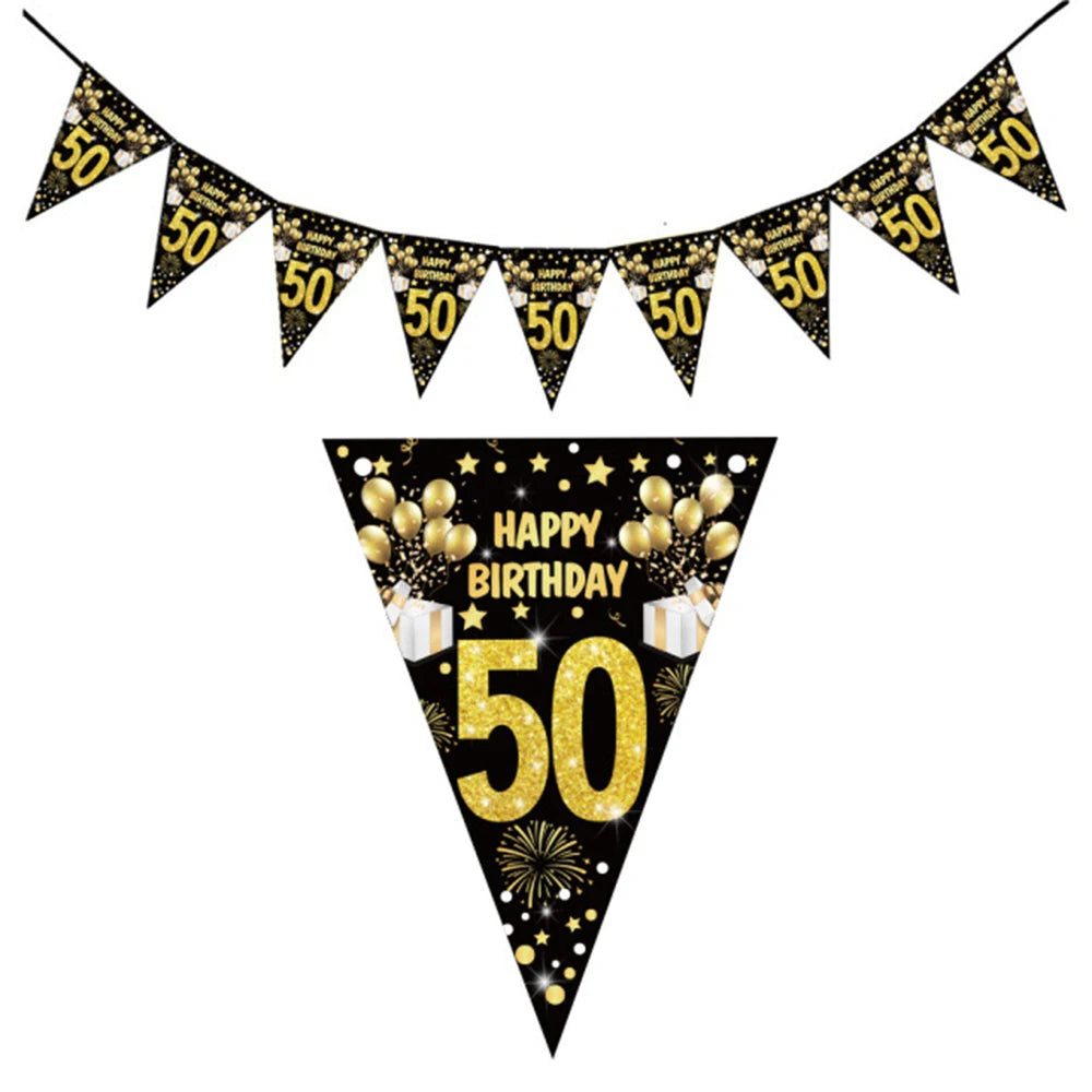 50th Birthday Party Supplies for Men Women Black and Gold 50 Years Old Party Paper Plates Cups Napkin Tablecloth Tableware Decor Good Vibrations