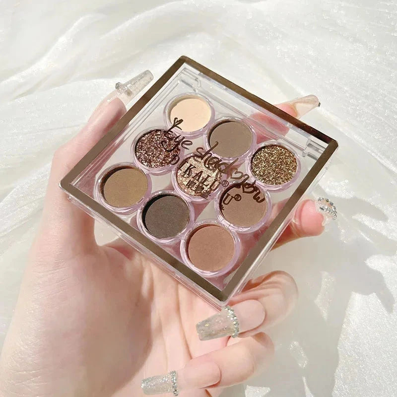 9Colors Glitter Eyeshadow Palette Smoke Purple Lace Shimmer Pearlescent Matte Acrylic Eye Shadows Palette Waterproof Eye Make Up Good Vibrations