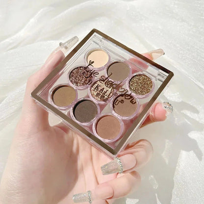 9Colors Glitter Eyeshadow Palette Smoke Purple Lace Shimmer Pearlescent Matte Acrylic Eye Shadows Palette Waterproof Eye Make Up Good Vibrations