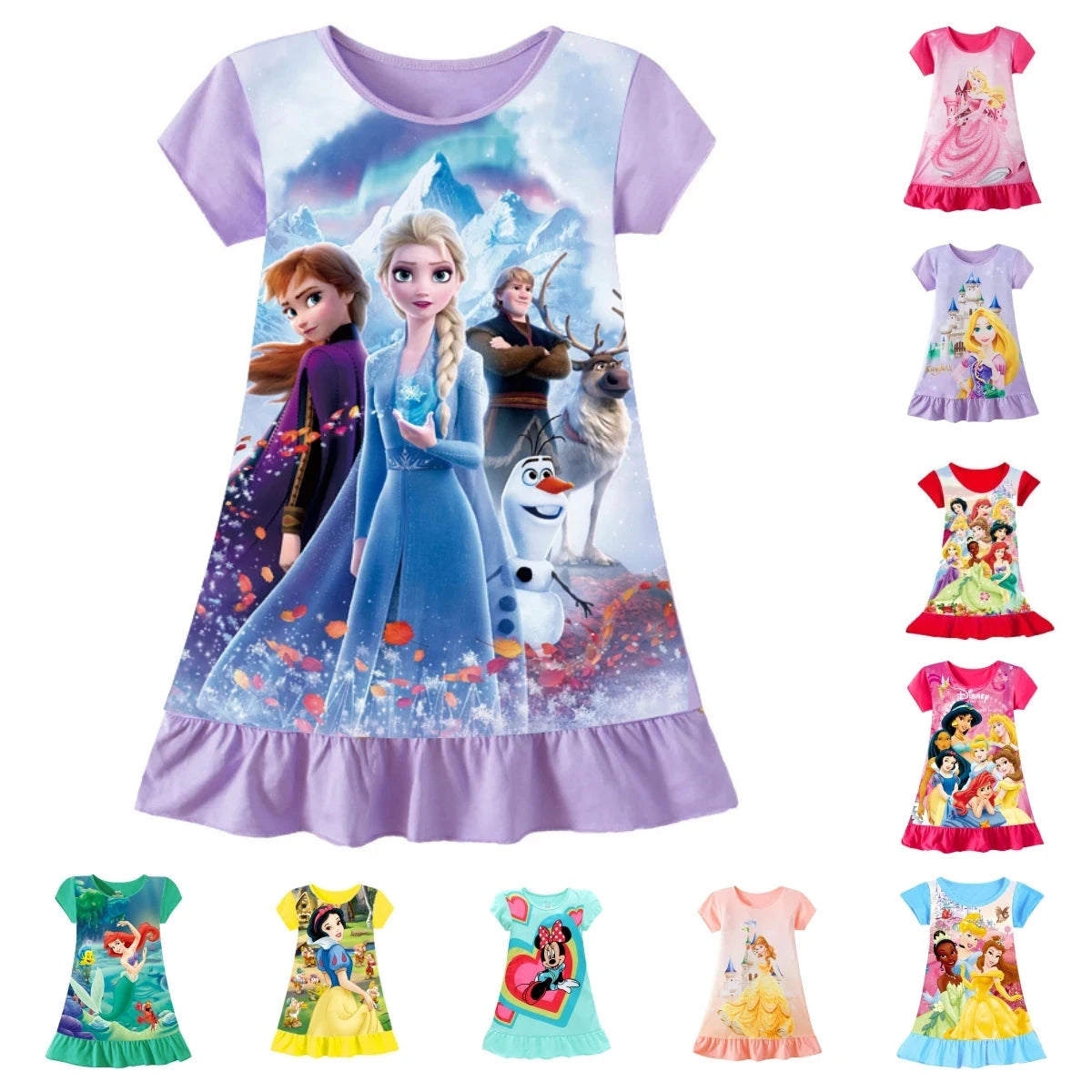 New kids Nightdress Elsa Cartoon Dress Minnie Printing Sleepwear Girls Nightgowns Children Party Dresses Pajamas Girls Dress Good Vibrations