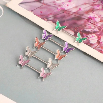 1Pair Green Butterfly Nipple Piercing Jewelry 14G Pink Heart Nipple Rings for Women Flower Nipple Piercing Barbell Pezon Mujer Good Vibrations Adult Super Store
