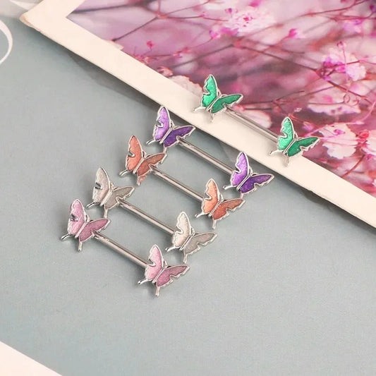 1Pair Green Butterfly Nipple Piercing Jewelry 14G Pink Heart Nipple Rings for Women Flower Nipple Piercing Barbell Pezon Mujer