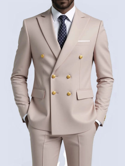 Suit (Blazer + Trousers) Men's Fashionable Gentleman Business Double-breasted Solid-color Banquet Host Casual Wedding Suit Good Vibrations