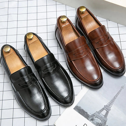 Men's Dress Shoes Trend Leather Formal Loafers Men Classic Casual Business Shoes For Men Party Social Leather Shoes Loafers Male Good Vibrations