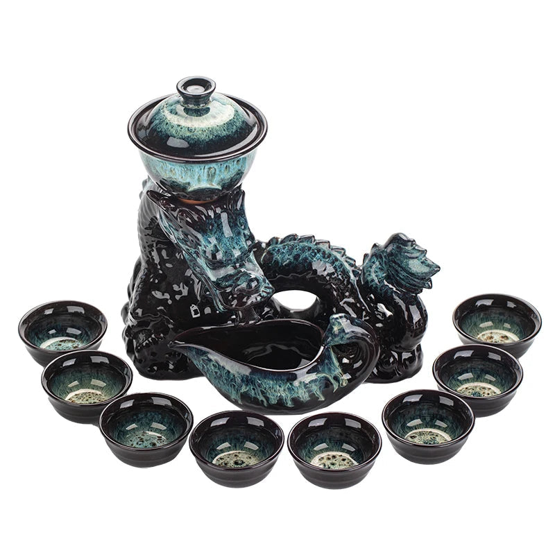 1 set, creative lazy tea set, semi-automatic dragon teapot, magnetic rotating water-conducting tea set, Chinese Kung Fu tea set Good Vibrations