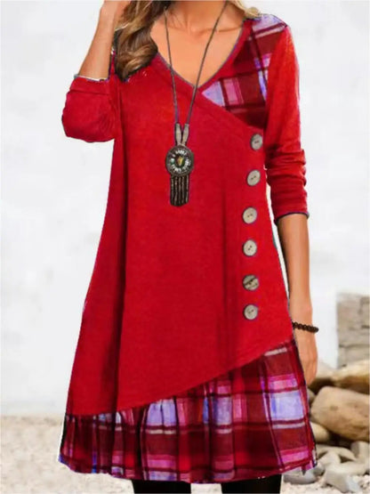 Dresses for Women European and American autumn and Winter Elegant Everyday Loose Party Dress Buttons Long Sleeve Dress Good Vibrations