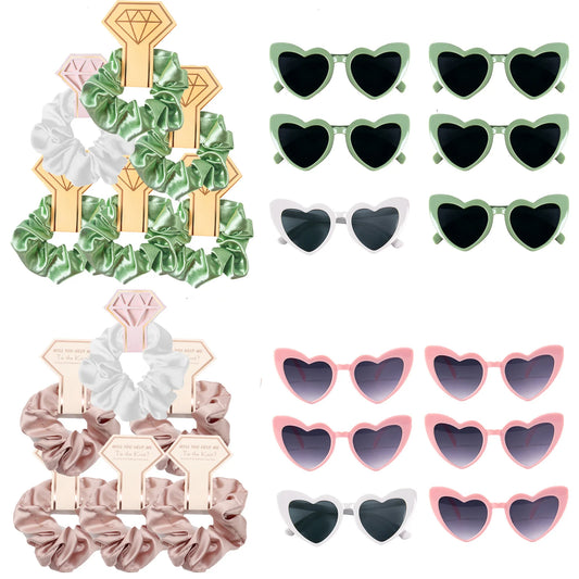 12/6pcs Wedding Bridesmaid Gifts Bridesmaid Hair Ties Scrunchies Heart Shaped Sunglasses Bachelorette Hen Party Bridal Favors Good Vibrations