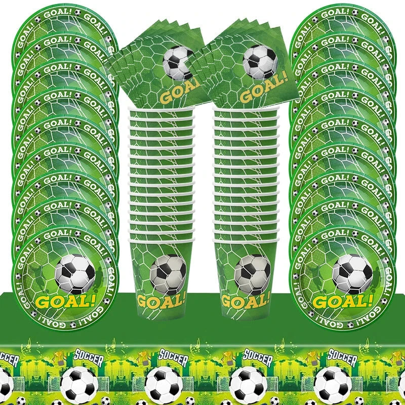 Soccer Party Disposable Tableware Paper Plates Cups Napkins Tablecloth Kids Boys Football Birthday Party Decoration Supplies Good Vibrations