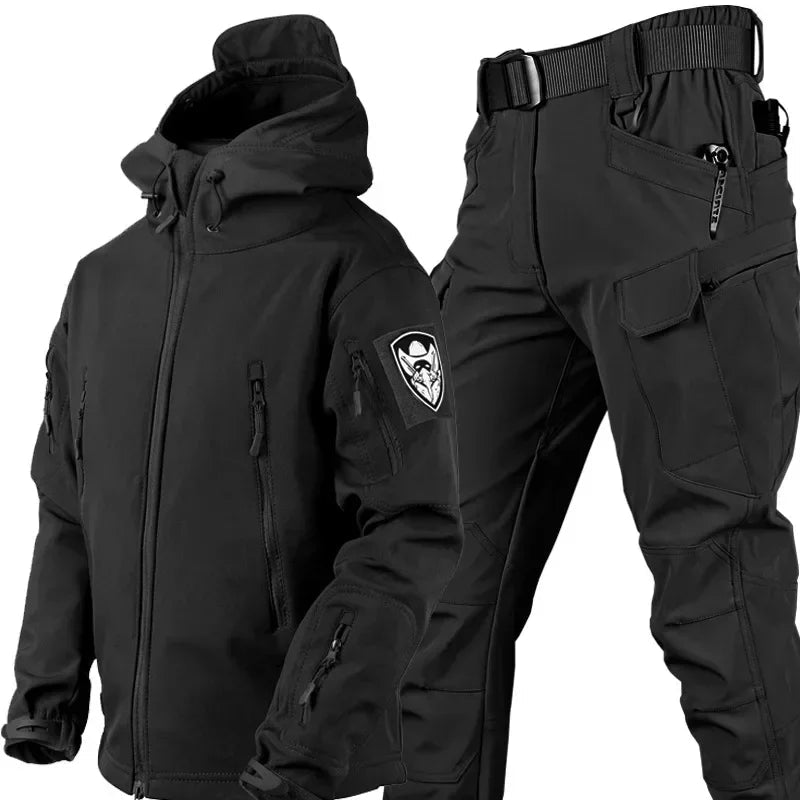 Winter Thicken Men Camo Suit Waterproof Tactical Training Set Multi-pocket Hooded Jacket Fleece Pants Outdoor Hunting 2-piece Good Vibrations