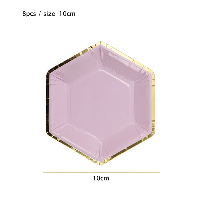 Purple Gold Party Paper Cup Plate Straw For Birthday Carnival Kids Favors Wedding Decor Disposable Tableware Party Supplies Good Vibrations